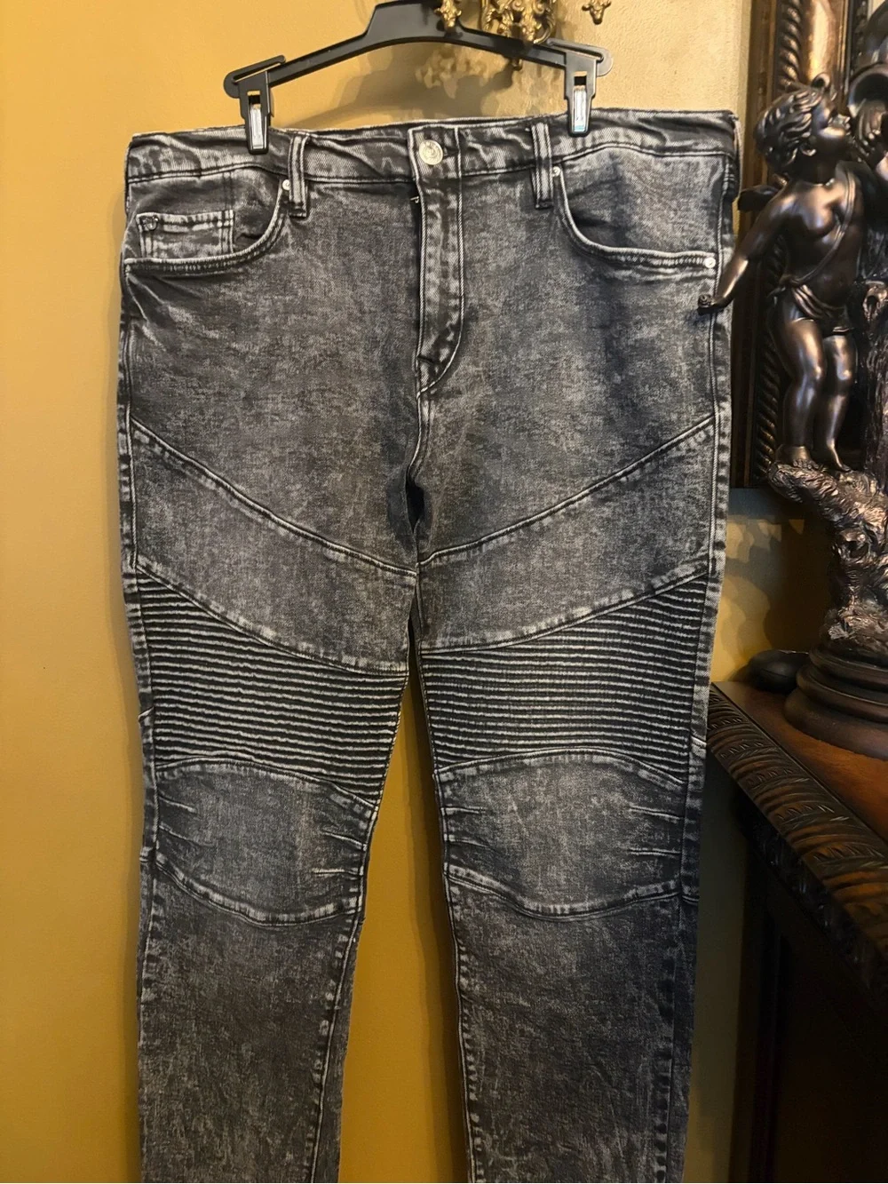True Religion Men's Slim Straight Black Gray Acid Wash Jeans